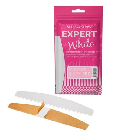 STALEKS Wymienne pilniki białe na bazie miękkiej do pilnika ŁÓDKA Półksiężyc EXPERT 40 #180 -  30 sztuk - DFE-40-180w