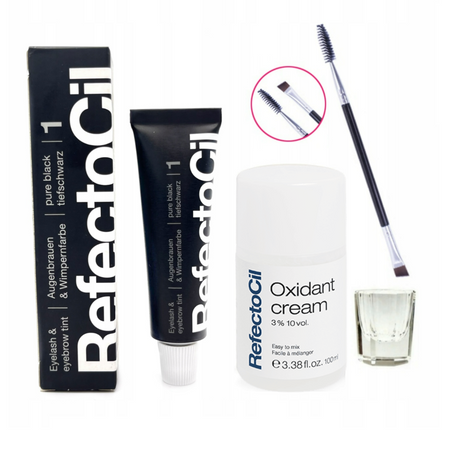 REFECTOCIL Henna żelowa CZARNA 1 + Woda 3% w kremie + Pędzelek + Kieliszek