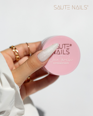 SAUTE NAILS Żel budujący do paznokci ONE TOUCH - GLITTER MILKY WHITE - 50g - DUŻY