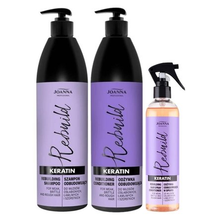 JOANNA Zestaw do włosów zniszczonych KERATIN 2x1000ml + 300ml