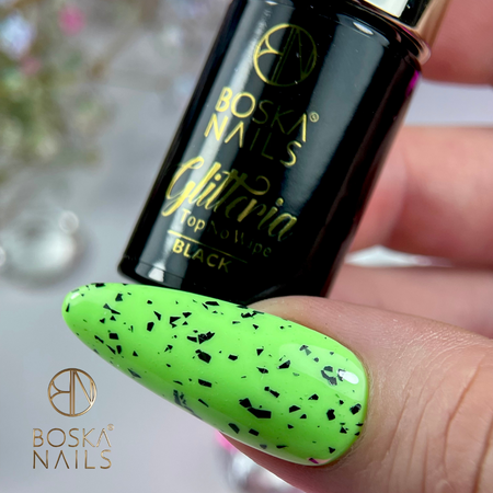 BOSKA NAILS Top hybrydowy No Wipe Glitteria BLACK - 6ml
