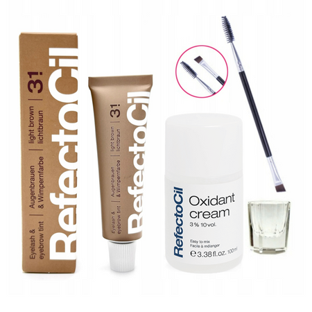 REFECTOCIL Henna żelowa JASNY BRĄZ 3.1 + Woda 3% w kremie + Pędzelek + Kieliszek