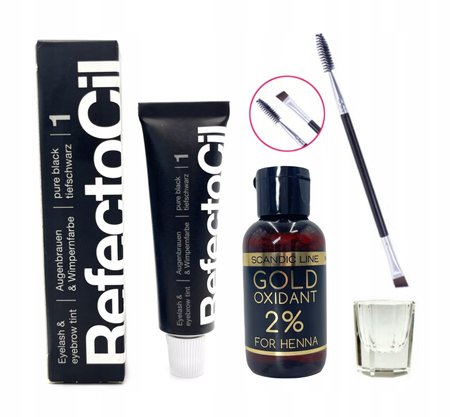REFECTOCIL Henna żelowa CZARNA 1 + Woda Scandic Line 2% + Pędzelek + Kieliszek