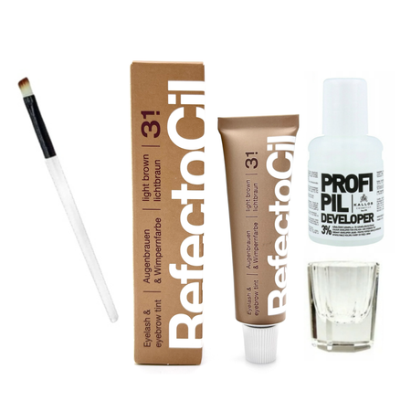 REFECTOCIL Henna żelowa JASNY BRĄZ 3.1 + Woda Kallos 3% + Pędzelek + Kieliszek