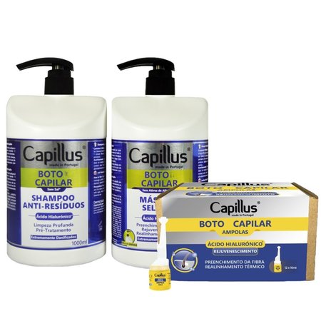 CAPILLUS Zestaw do włosów zniszczonych Szampon Maska  2x1000ml + 12xAmpułka