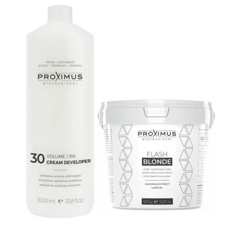 PROXIMUS Zestaw Rozjaśniacz do włosów FLASH BLONDE + Emulsja utleniająca oxydant 9%