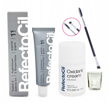 REFECTOCIL Henna żelowa GRAFITOWA 1.1 + Woda 3% w kremie + Pędzelek + Kieliszek