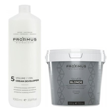 PROXIMUS Zestaw Rozjaśniacz do włosów SILVER BLONDE + Emulsja utleniająca oxydant 1,5%