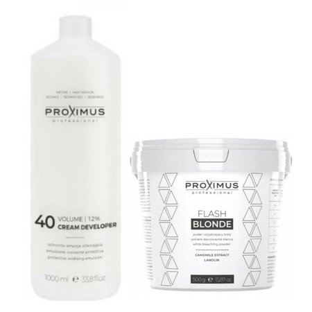 PROXIMUS Zestaw Rozjaśniacz do włosów FLASH BLONDE + Emulsja utleniająca oxydant 12%