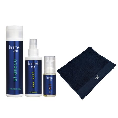 STAPIZ Zestaw Szampon normalizujący + Olejek + Sól Morska + Ręcznik BARBET