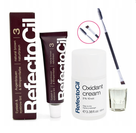 REFECTOCIL Henna żelowa BRĄZOWA 3 + Woda 3% w kremie + Pędzelek + Kieliszek