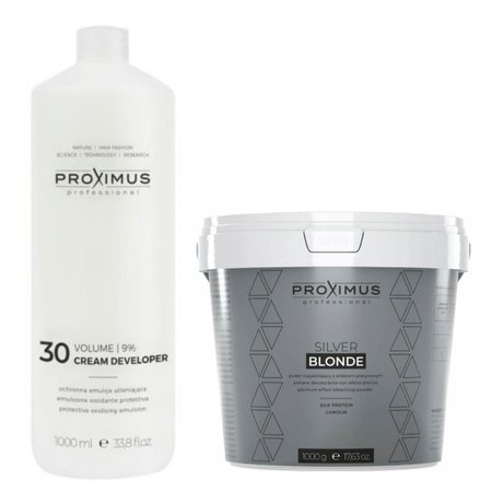 PROXIMUS Zestaw Rozjaśniacz do włosów SILVER BLONDE + Emulsja utleniająca oxydant 9%