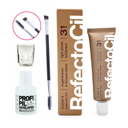REFECTOCIL Henna żelowa JASNY BRĄZ 3.1 + Woda Kallos 3% + Pędzelek + Kieliszek