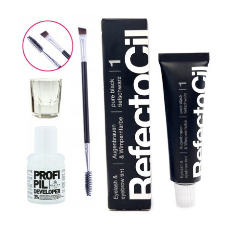 REFECTOCIL Henna żelowa CZARNA 1 + Woda Kallos 3% + Pędzelek + Kieliszek