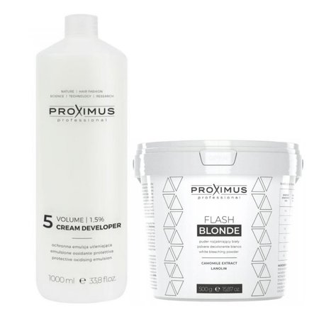 PROXIMUS Zestaw Rozjaśniacz do włosów FLASH BLONDE + Emulsja utleniająca oxydant 1,5%