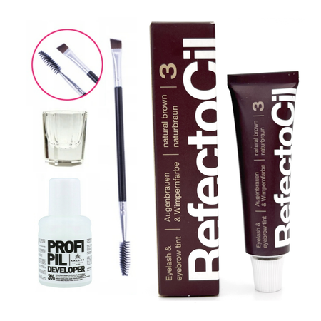 REFECTOCIL Henna żelowa BRĄZOWA 3 + Woda Kallos 3% + Pędzelek + Kieliszek