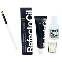 REFECTOCIL Henna żelowa CZARNA 1 + Woda Kallos 3% + Pędzelek + Kieliszek