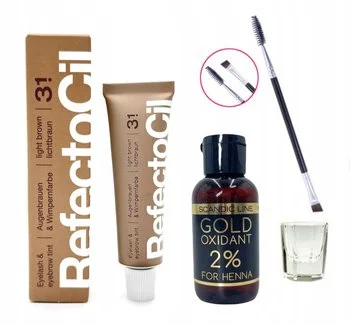 REFECTOCIL Henna żelowa JASNY BRĄZ 3.1 + Woda Scandic Line 2% + Pędzelek + Kieliszek