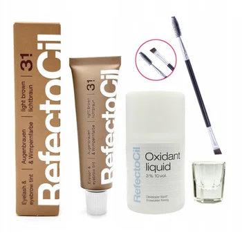 REFECTOCIL Henna żelowa JASNY BRĄZ 3.1 + Woda 3% w płynie + Pędzelek + Kieliszek