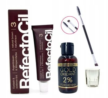 REFECTOCIL Henna żelowa BRĄZOWA 3 + Woda Scandic Line 2% + Pędzelek + Kieliszek