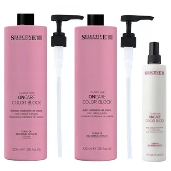 SELECTIVE Zestaw Szampon Odżywka Spray do włosów farbowanych COLOR BLOCK 2x1000ml + 275