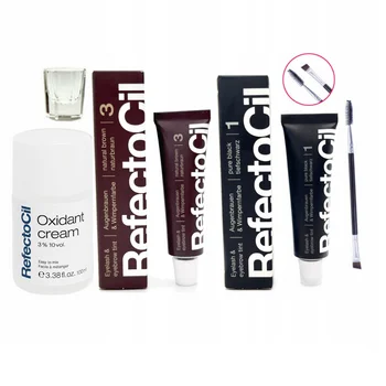 REFECTOCIL Henna żelowa CZARNA 1 + BRĄZ 3 + Woda 3% w kremie + Pędzelek + Kieliszek