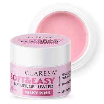 CLARESA Żel budujący do paznokci Soft&Easy MILKY PINK - 45g - ŚREDNI