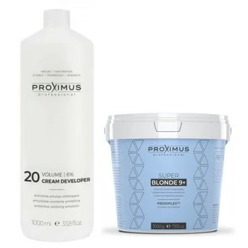 PROXIMUS Zestaw Rozjaśniacz do włosów SUPER BLONDE 9+ + Emulsja utleniająca oxydant 6%