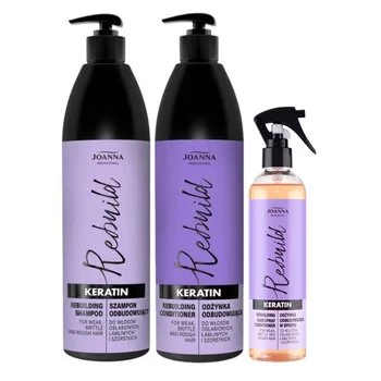 JOANNA Zestaw do włosów zniszczonych KERATIN 2x1000ml + 300ml