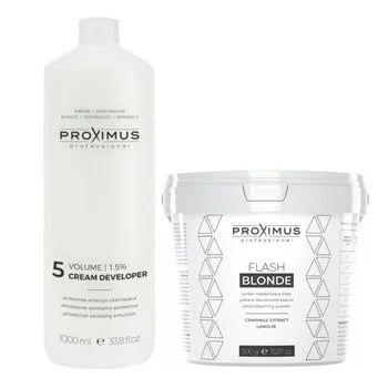 PROXIMUS Zestaw Rozjaśniacz do włosów FLASH BLONDE + Emulsja utleniająca oxydant 1,5%