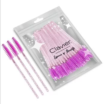 CLAVIER Szczoteczki do rzęs brokatowe Różowe - 50 sztuk - Brokat Róż - CAŁE OPAKOWANIE