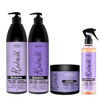 JOANNA Zestaw odbudowujący do włosów zniszczonych KERATIN 2x1000ml + 500ml + 300ml