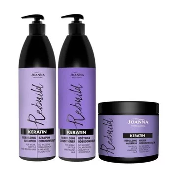 JOANNA Zestaw do włosów zniszczonych KERATIN 2x1000ml + 500ml